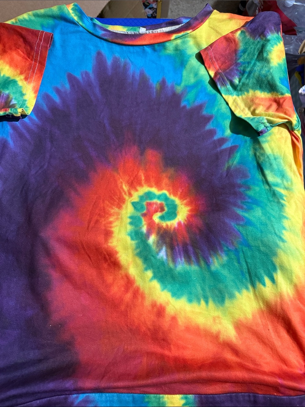 Women’s Vibrant Tie-Dye Spiral Tee and shorts - for nighttimeRainbow Multicolor